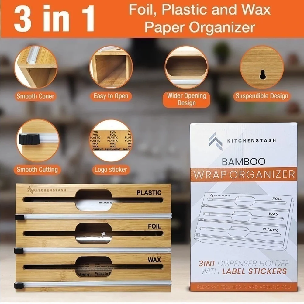 Brand New Bamboo Plastic Wrap Dispenser Cutter, 12